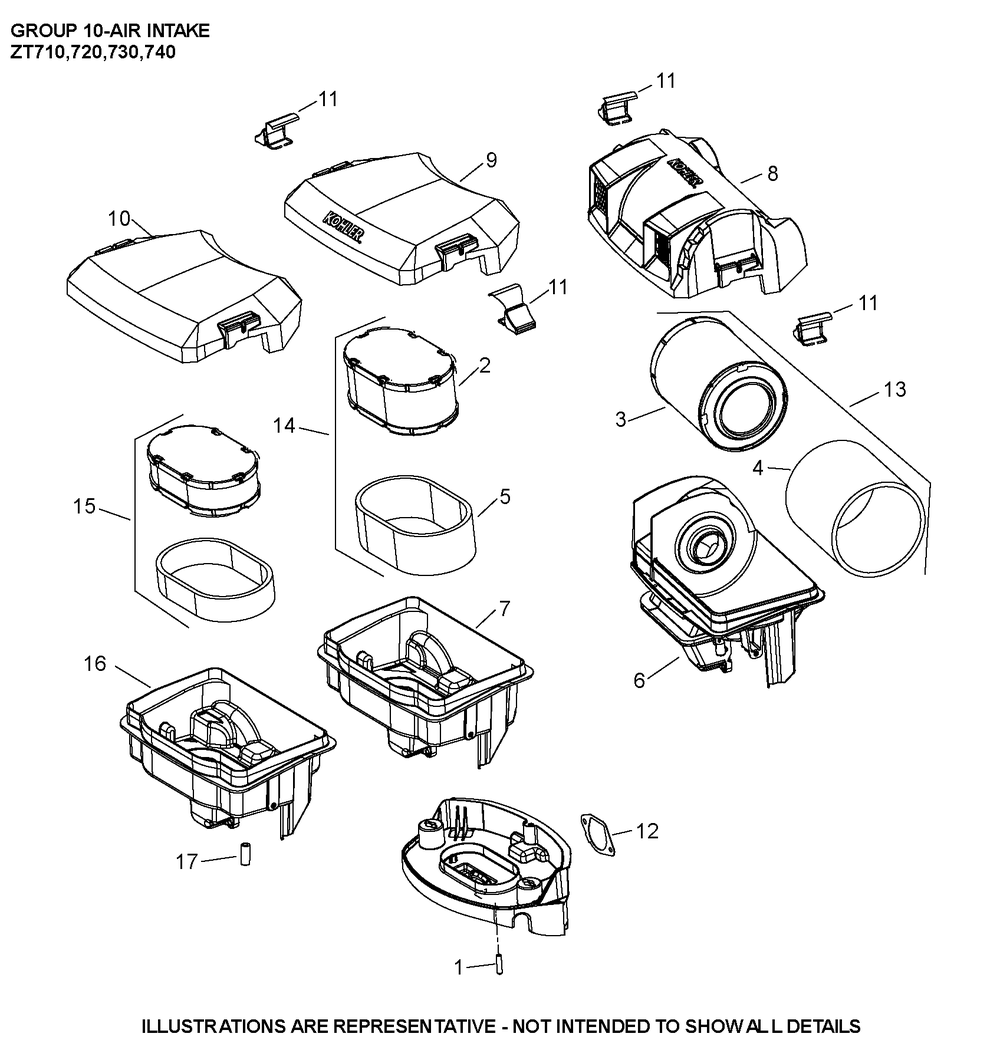 Zt730-3045 Air Intake Diagram and Parts List for ZT730-3045  Cub Cadet Lawn Tractor